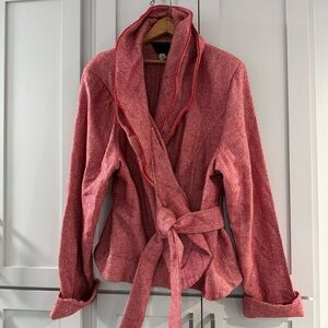 Women’s AS-HRO Art‎ to Wear Wrap Jacket Blazer Red White Metallic Tweed size 26